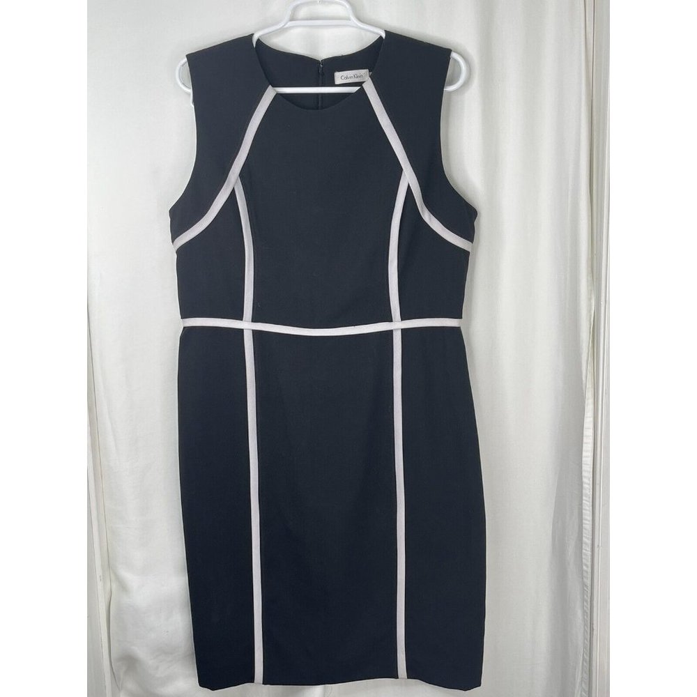 Calvin Klein White Piping Sheath Dress Black Sz 14 business casual work office